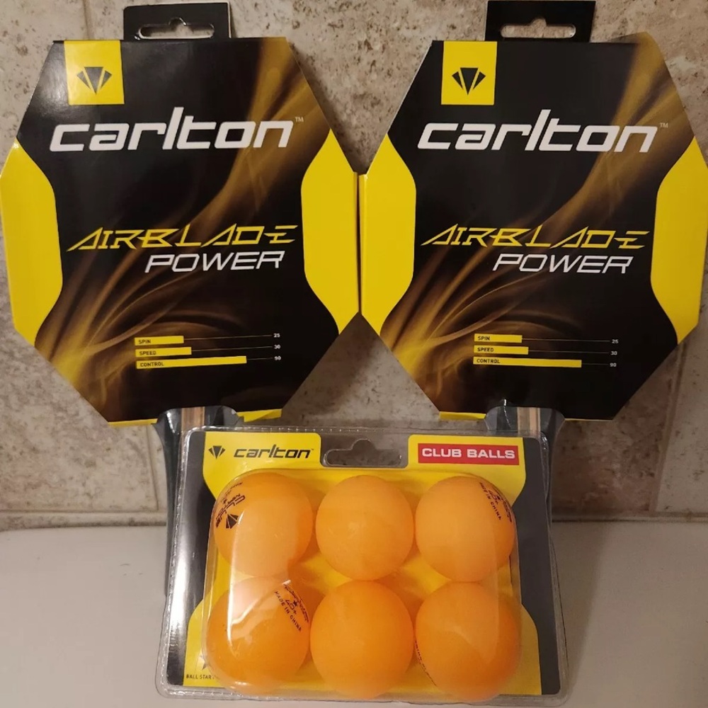 Carlton Airblade Power Table Tennis Bats (2) And 6 Balls